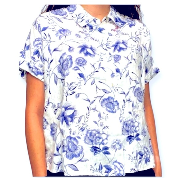 CYNTHIA ROWLEY 100% Linen Floral Blouse - Picture 1 of 4